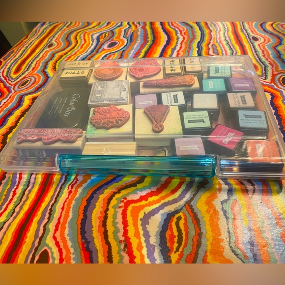 Rubbers stamps with ink pads and carrying case. - Picture 1 of 5